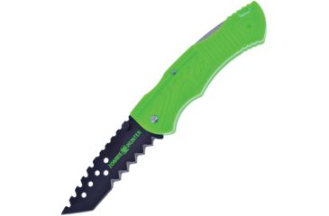 Image of Frost Zombie Lockback Folding Knife,3.25in,Stainless Steel,Partially Serrated,Sawback,Black,Green,Synthetic Handle FTX080G