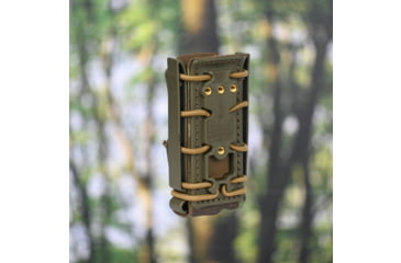 Image of G-Code Pistol Soft Shell Scorpion Tall Mag Carrier w/ Cobra Paddle, Ambidextrious, OD Green Frame/Tan Shell, Tall, SS-P1-COBRA-GNTN