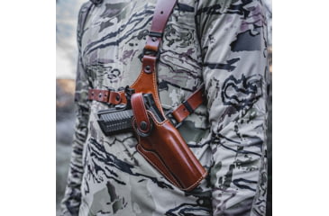 Image of Galco Great Alaskan Shoulder Holster System, Colt SAA 4.75in .357 Magnum/.44 Special/.45 S&amp;W, Ruger Blackhawk .357/.44/.45 4.625in, Ruger Vaquero .357/.44/.45 4.625in, Right, Plain, Tan, GA142