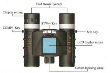 Image of Galileo DR-1025 Digital 10x25 Binocular w/ Thermometer, Compass, Stopwatch