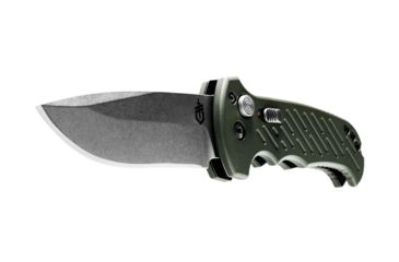 Image of Gerber 06 Auto Automatic Folding Knife, 10-th Anniversary, 8.7 in Overall, 3.5 in S30V Plain Drop Point Stonewash Blade, G10 Olive Drab Handle, 30-001263