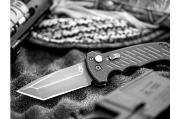 Image of Gerber 06 Auto Automatic Folding Knife, 8.5 in Overall, 3.8 in S30V Fine Edge Tanto Black Oxide Blade, G10 Black Handle, 30-001296