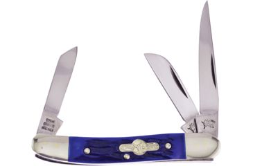 Image of German Bull Range Rider Blue Pick Bone Folding Knife,Stainless Steel,Standard Edge,Clip and Sheepsfoot,Mirror Polish,Blue Bone, Handle GB106BLPB