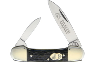 Image of German Eye Canoe Folding Knife, Mirror Solingen Steel Spear And Pen Blades, Black Jigged Bone Handle, Blade Etching, SMBB BLACK BONE