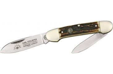 Image of German Eye Canoe Folding Knife,Solingen Spear and Pen Blade, Genuine Stag Handle GEBB