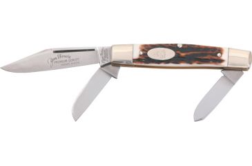 Image of German Eye Jim Bowie Premium Folding Knife,Clip/Spey/Sheepsfoot Blade, Genuine Deer Stag Handle JB350DS