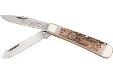 Image of German Eye Mini Trapper Folding Knife,Clip and Spey Blade, Genuine Deer Stag Handle GEBJDS