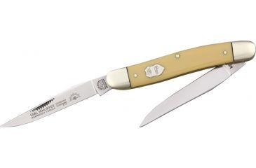 Image of German Eye Muskrat Yellow Folding Knife,Twin Solingen Steel Clip Blade, Yellow Celluloid Handle GEMY
