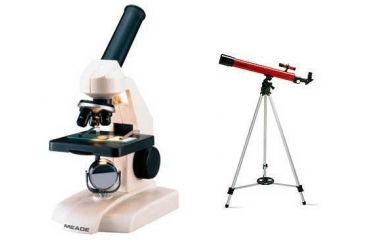 Image of 2-PC Wonderscope Kids Gift Package - Meade 8200 Microscope w/ 3 objectives, 10 slides 08007 and Tasco 100x50mm Refractor Telescope