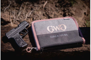 Image of Allen Girls With Guns Handgun Cases, 9 in Long, Full-Size, Lockable Keyring, Ultra-Soft Lining, Foam Padding, Gray w/Rose Gold Accents, 9072