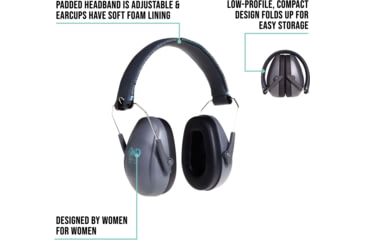 Image of Girls With Guns Assure Low-Profile Earmuffs, 23 dB NRR, ANSI S3.19 &amp; CE EN352-1 Hearing Protection Rated, Gray/Teal/Black, One Size, 2319