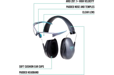 Image of Girls With Guns Assure Protective Safety Glasses &amp; Earmuffs Combo Set, Gray/Teal/Black, One Size, 2388