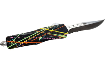 Image of GLFA Spring Assisted OTF Knife, Serrated Blade, Black Splatter, 7&quot;, GL-KSM-SRT S-BLK
