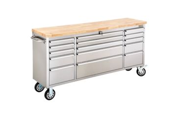 Image of Grizzly Industrial 72in. 15-Drawer Stainless Steel Industrial Cabinet with Wood Top T27880
