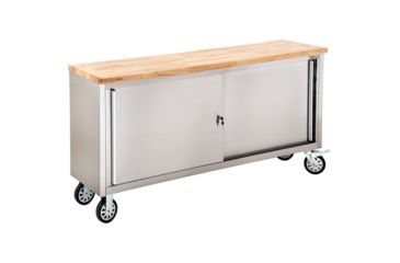 Image of Grizzly Industrial 72in. 2-Door Stainless Steel Industrial Cabinet with Wood Top, T27878