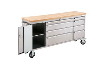 Image of Grizzly Industrial 72in. 8-Drawer Stainless Steel Industrial Cabinet with Wood Top, T27879