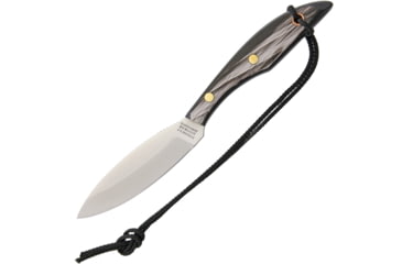 Image of Grohmann Original Design Buffalo Horn Knife, 8 1/2in Overall, 4in SS Elliptical Blade, Offset Buffalo Horn Handles For Safe Grip, Black Cord Lanyard, Brown Leather Sheath, W1S