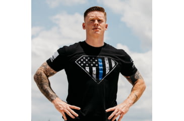 Image of Grunt Style Blue Line Crest T-Shirt - Mens, Black, Medium, GS3546-M