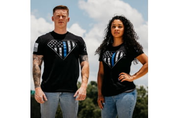 Image of Grunt Style Blue Line Crest T-Shirt - Mens, Black, Medium, GS3546-M