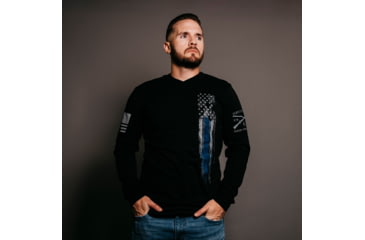 Image of Grunt Style Blue Line Flag Long Sleeve T-Shirt - Mens, Black, 2XL, GS3162-2XL