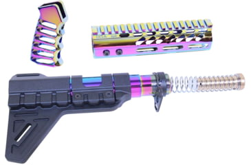 Image of Guntec USA AR-15 Pistol Furniture Set W/Micro Breach Pistol Brace Rainbow PVD Coated, Gloss Rainbow PVD, AR-PISTOL-SET-MLK-PB-RPVD