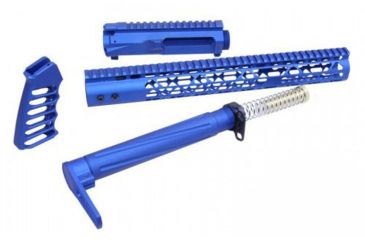 Image of Guntec USA Skeletonized Airlite Series Furniture Set, AR-15, 5.56 Upper Receiver, 15 inch KeyMod Handgaurd, Fixed Stock/Buffer Assembly, Pistol Grip, Anodized Blue AIRLITE-SET-UPPER-BLUE