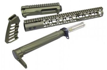 Image of Guntec USA Skeletonized Airlite Series Furniture Set, AR-15, 5.56 Upper Receiver, 15 inch KeyMod Handgaurd, Fixed Stock/Buffer Assembly, Pistol Grip, Anodized Green AIRLITE-SET-UPPER-GREEN