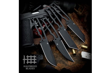 Image of Halfbreed Blades Compact Field PVD Tanto Fixed Blade Knife, 8.13in Overall, 4in Black PVD VG-10 Stainless Tanto Blade, Skeletonized Handle, Plastic Sheath, CFK-03-BLK