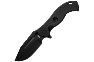 Image of Halfbreed Blades Large Bush Linerlock Folding Knife, 4.13 black PVD coated S35VN stainless modified dr, Black G10 handle with black titanium back handle, LBF-01 BLK