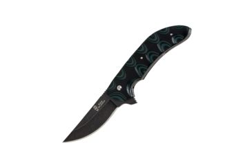 Image of Hallmark Bad Blood - Kendrick - Spiraling Demise, Black 8Cr14 Stainless Steel, Saber Ground 3.5/8in Blade, Green And Black G10, BB0103K