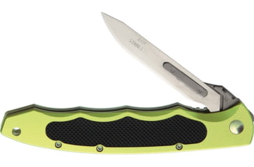 Image of Havalon Piranta Torch Linerlock Lime Folding Knife, 2.75in Satin SS Blade, Green Aluminum Handle, Thumb Stud, Pocket Clip, Black Rubber Handle Insert, XTI-60ATLM