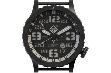 Image of Hazard 4 Heavy Water Diver, 50mm Black Titanium GMT Watch with Tritium, Black Dial, White Texts, Green/Yellow Tritium HWD-TIPV-G-W-KW-GGYG