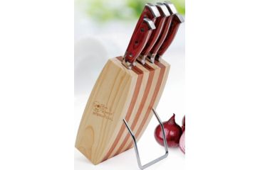 Image of Hen &amp; Rooster 5 Pc Kitchen Knife Set,Carbon Steel Blades,Brown Wood Handles, HRI-043