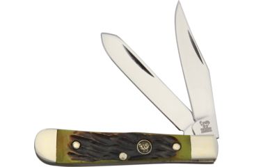 Image of Hen &amp; Rooster Baby Trapper Antique Green Folding Knife,Clip and Spey,Antique Green,Jigged Bone Handle HR422AGB