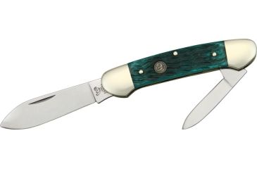 Image of Hen &amp; Rooster Canoe Folding Knife,Spear and Pen Blade, Green Pick Bone Handle HR252GPB