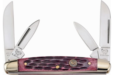 Image of Hen &amp; Rooster Congress Red Pick Bone Folding Knife, Mirror finish stainless twin sheepsfoot and twin p, Red pick bone handle, 214-RPB
