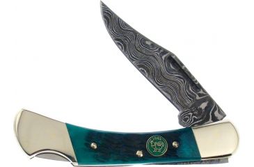 Image of Hen &amp; Rooster Damascus Lockback, 2.5in, Green Pick Bone Handle HR351GPBD