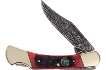 Image of Hen &amp; Rooster Damascus Lockback, 2.5in, Red Pick Bone Handle HR351RPBD