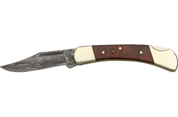 Image of Hen &amp; Rooster Damascus Lockback Folding Knife, 2.5in, Damascus Steel Blade, Burl Wood Handle HR351BLD