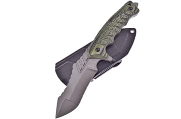 Image of Hen &amp; Rooster Green Knife, 10.25in Overall, 4.25in Gray Coated SS Blade, Black/Green Textured G10 Handle, Glass Breaker, Black Nylon Sheath, HR-007