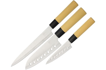 Image of Hen &amp; Rooster Kitchen Knife Set, SS Blade, Natural Wood Handle, 9.25in Overall Utility w/ 5in Blade, 12in Overall Chef'S w/ 7in Blade, And 13in Overall Slicer w/ 8.5in Blade, Natural, HRI-K100