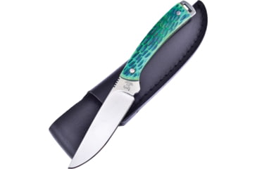 Image of Hen &amp; Rooster Small Hunter Green Bone Knife, 7in Overall, 3.25in Mirror 440 SS Blade, Green Jigged Bone Handle, Black Leather Sheath, HR-5019AGB