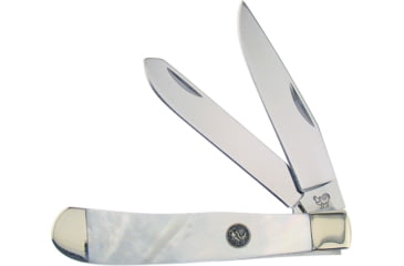 Image of Hen &amp; Rooster Trapper MOP Folding Knife, Mirror SS Clip/ Spey Blades, Mother Of Pearl Handle, Nickel Silver Bolster, Inlay Shield, 312-MOP