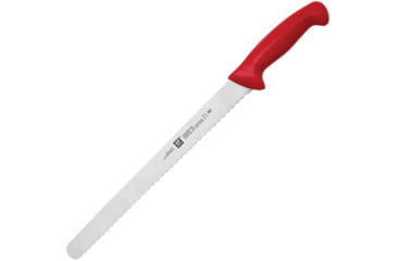 Image of HENCKELS ZWILLING Twin Master Slicer Knife, 17.25in Overall, 12in Satin Finish Serrated Stainless Blade, Red Plastic Handle, 32102-303