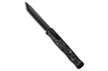 Image of Heretic Knives Cleric II Automatic Folding Knife, 4.25in, CPM MagnaCut, Tanto Blade, Aluminum, Carbon Fiber, Black/White Handle, Plain, Black/White Black, 10.00 inch, BHQ-200582