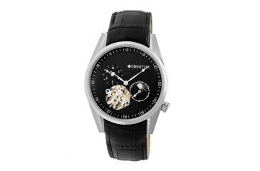 Image of Heritor Alexander Semi-Skeleton Dial Leather-Band Watch, Silver/Black, Standard HERHR4902