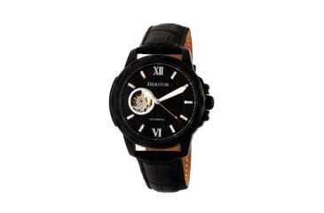 Image of Heritor Automatic Bonavento Semi-Skeleton Leather-Band Watch, Black, One Size, HERHR5606
