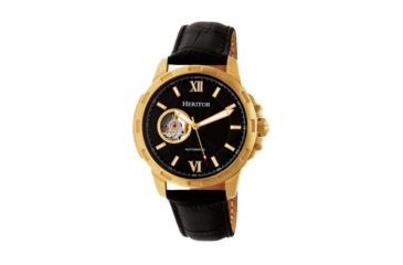 Image of Heritor Automatic Bonavento Semi-Skeleton Leather-Band Watch, Gold/Black, One Size, HERHR5604