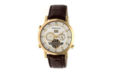 Image of Heritor Edmond Leather-Band Watch w/Day, Silver HERHR6203