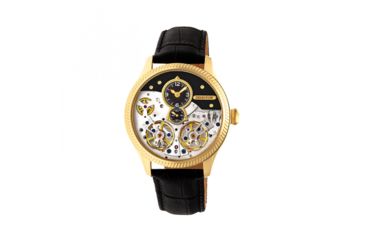 Image of Heritor Automatic Winthrop Leather-Band Skeleton Watch, Gold/Black, HERHR7304